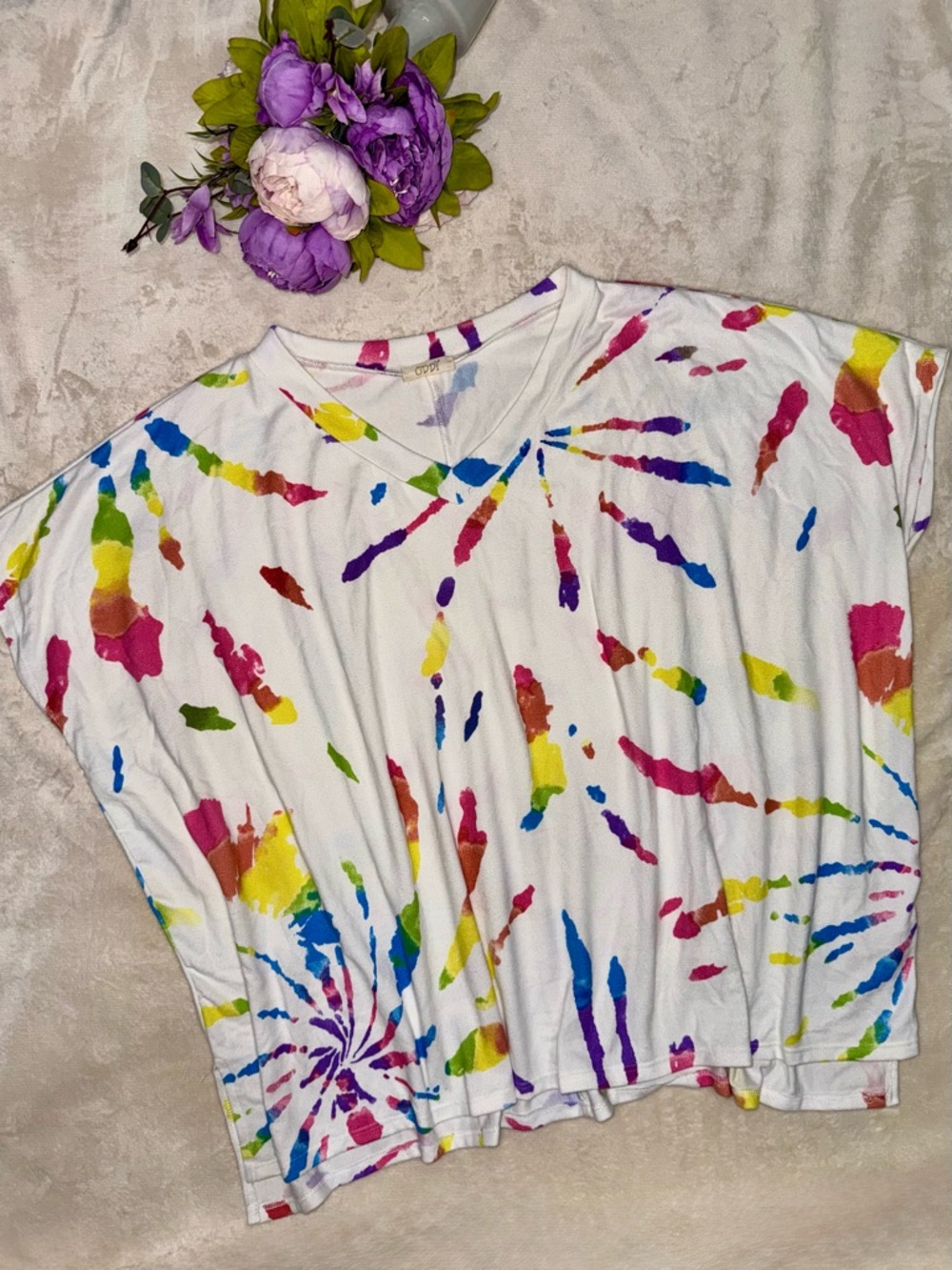 NEW Boutique White Oversized Tie Dye Dolman Top